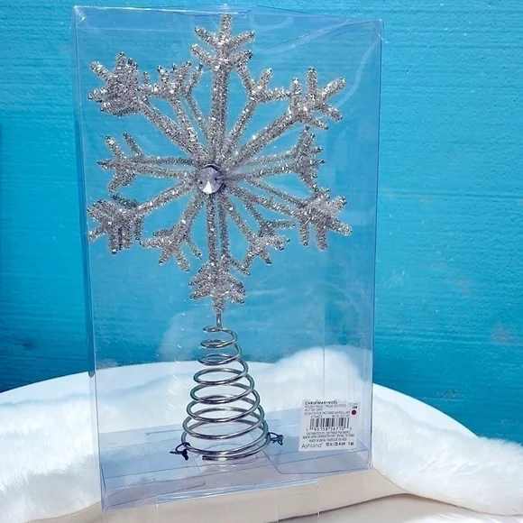 Ashland Christmas Holiday Silver Beaded Snowflake Tree Topper 10” Rhinestone New - Picture 12 of 14